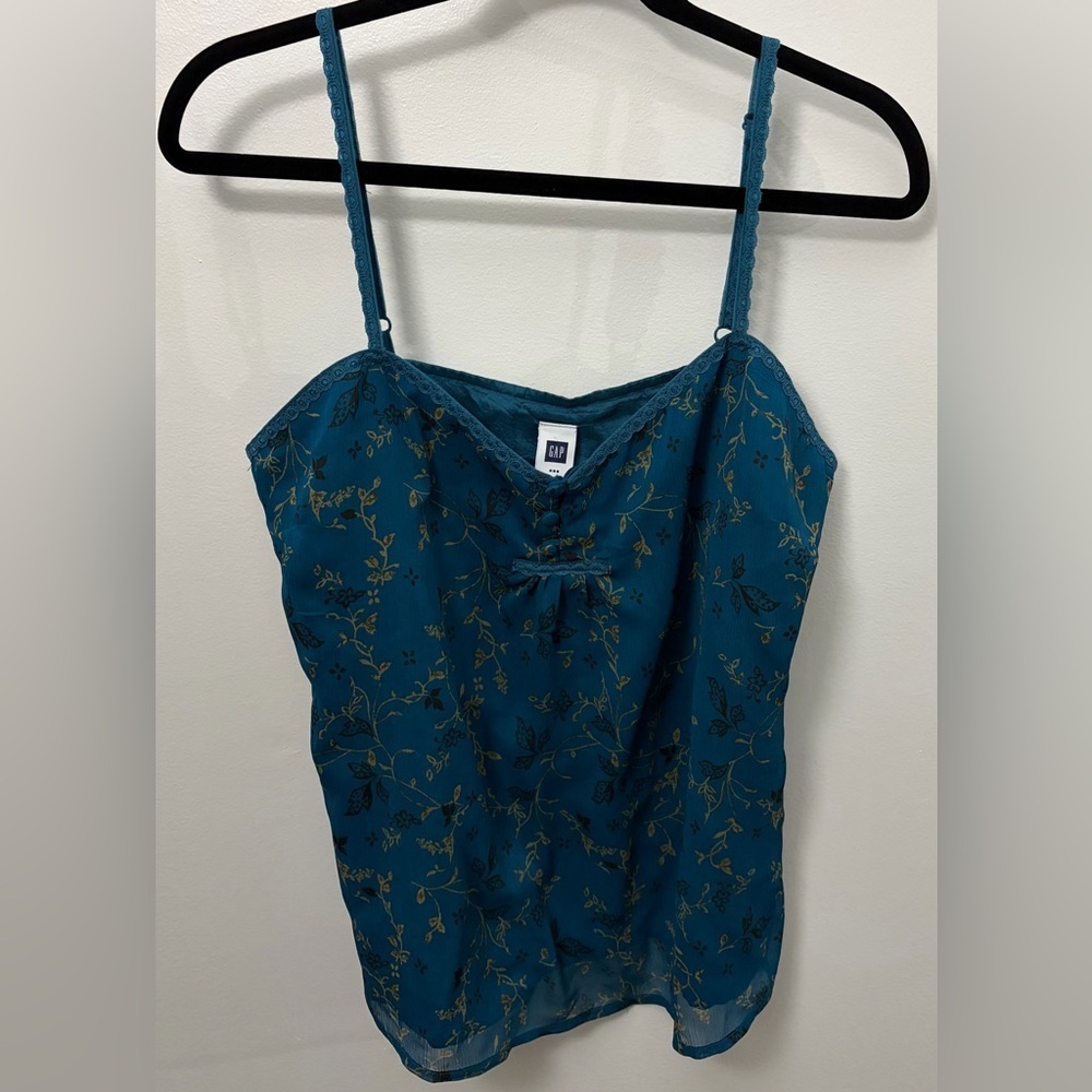 GAP Teal Floral Lace-Trim Spaghetti Strap Camisole